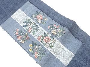 手織り真綿紬草花模様織出し名古屋帯